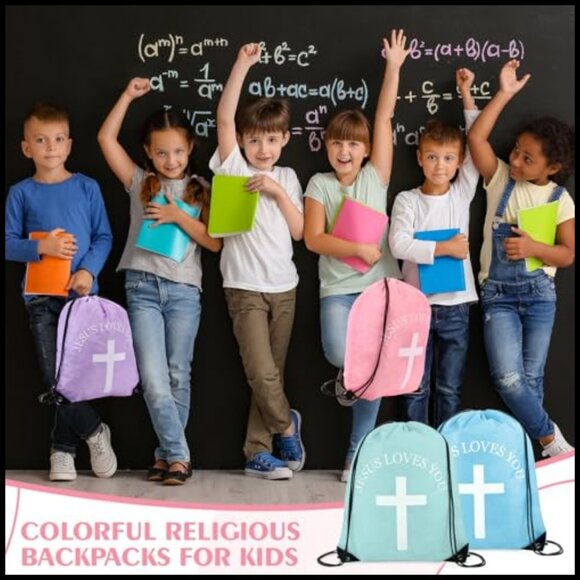 Pastel Drawstring Backpack Bulk Set Religious Gift Bag Polyester Gym Bag main image 4